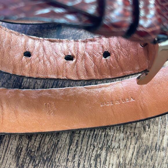 Allen Edmonds Brown Leather Belt Italian Calfskin Embossed Snake Print Men's 42 - Picture 8 of 9